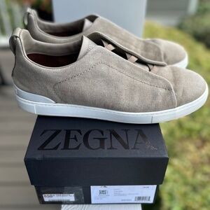 Zegna Lt Beige triple stitch canvas sneakers 14 US